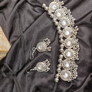 Oxidized silver necklace & earings set
